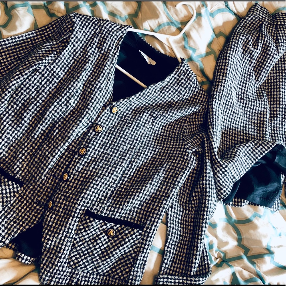 Vegan tweed jacket with matching pencil skirt!!!!!